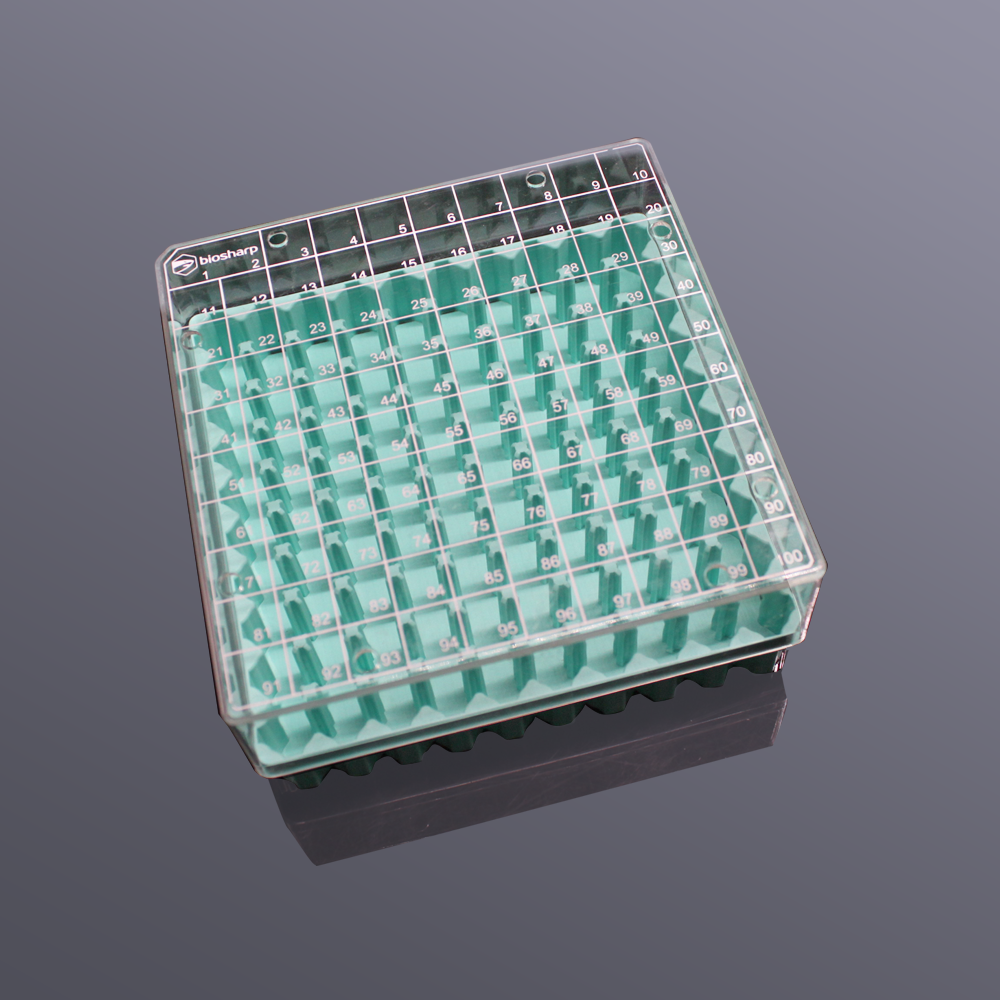 100孔 2ml塑料冻存盒PC淡绿色(PC盖,透明)
