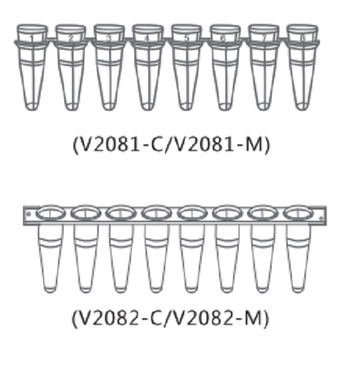PCR八连排管带光学平盖0.2ml透明/乳白V2081-C
