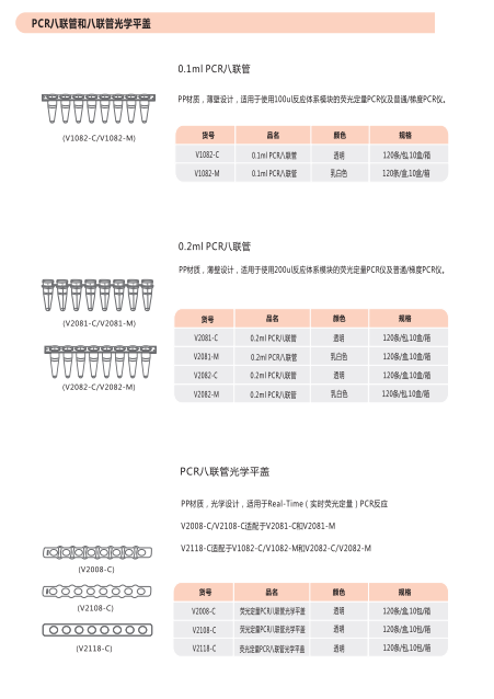 北京八联管PCR定量管（0.1ml 0.2ml）含平盖V1082-C V2081-C